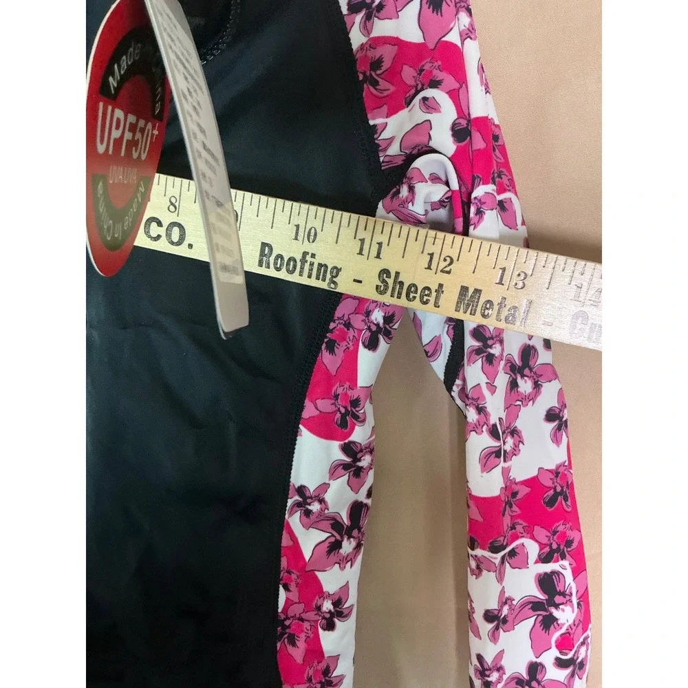 Dive&Sail Rash Guard Youth XL Black Pink New UPF 50+ Floral Long Sleeve